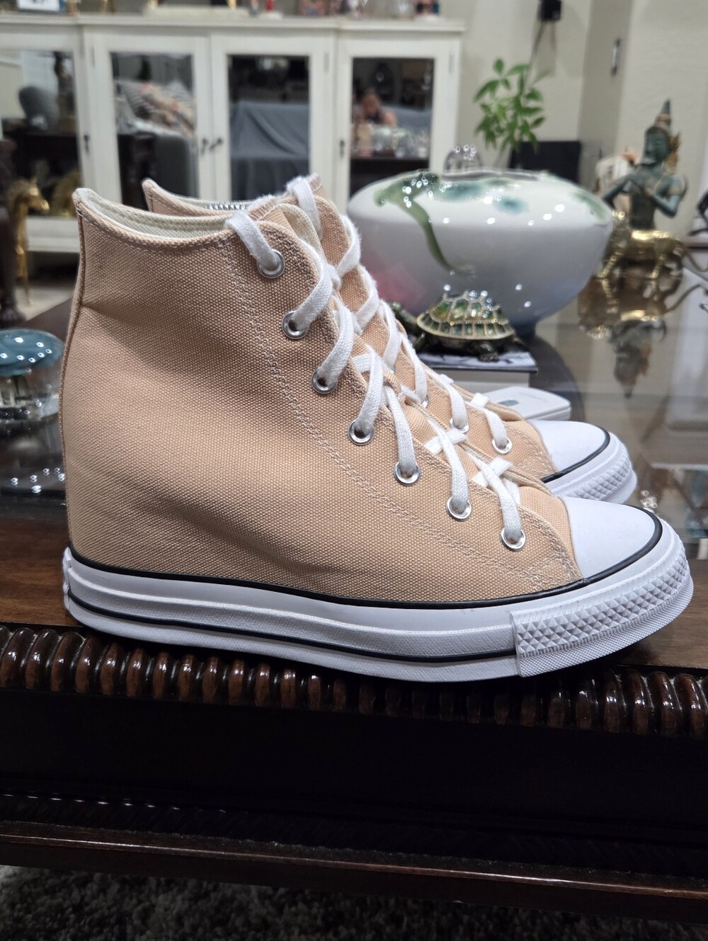 High-Top Canvas Sneakers in Soft Peach